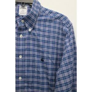Brooks Brothers Regent Original Polo Non-Iron Oxford Button Checked Shirt L Blue